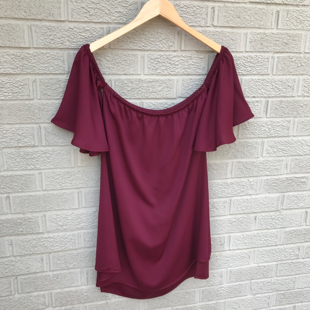 Impeccable Pig Wine Off the Shoulder Tunic - Picture 1 of 8